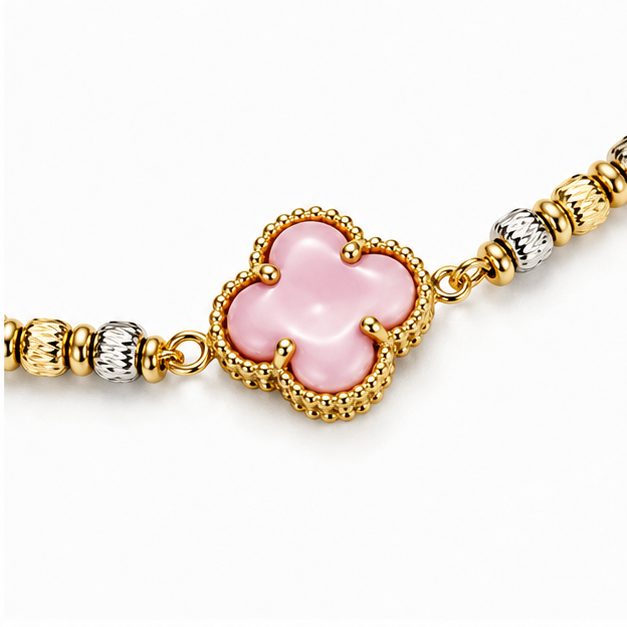 Złota bransoletka z różowym kamieniem